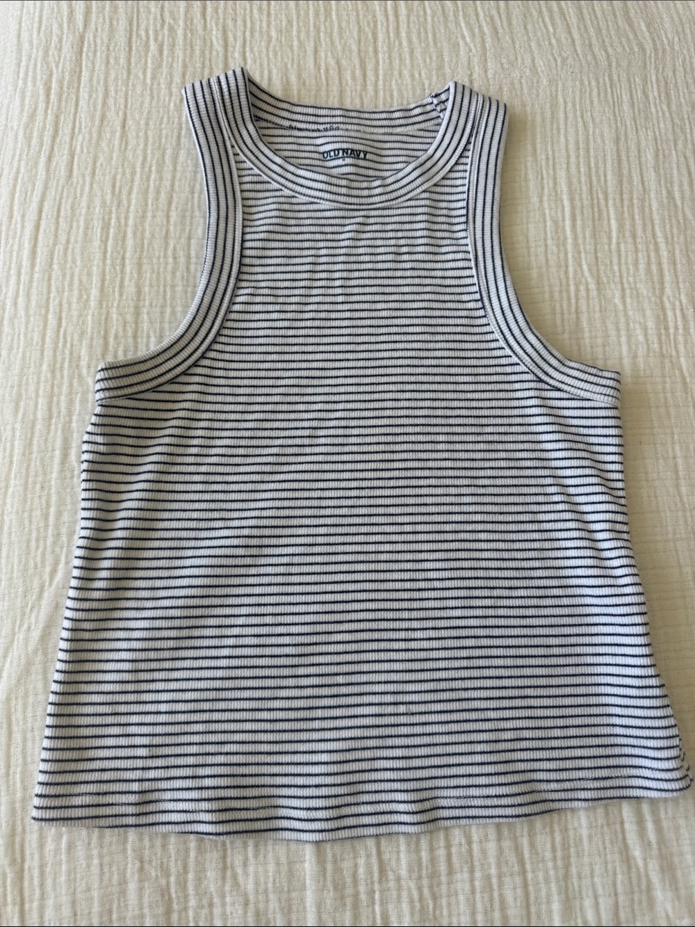 Old Navy White & Navy Striped Ribbed Tank